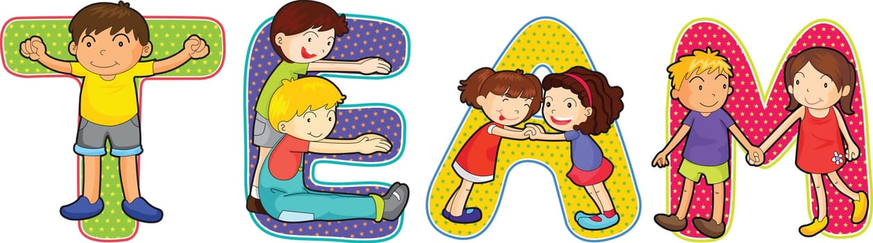 illustration of cartoon alphabets on white