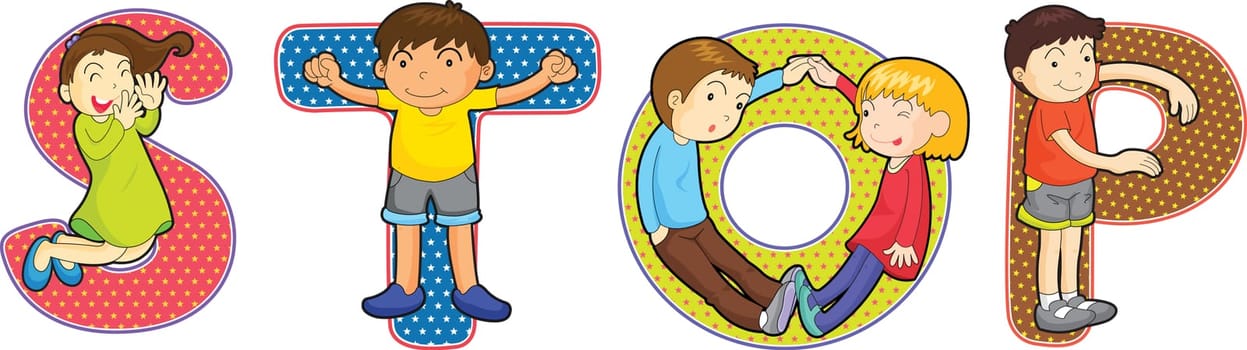 illustration of cartoon alphabets on white