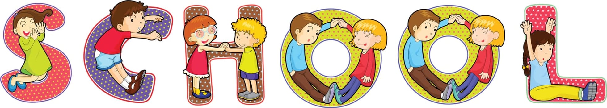 illustration of cartoon alphabets on white