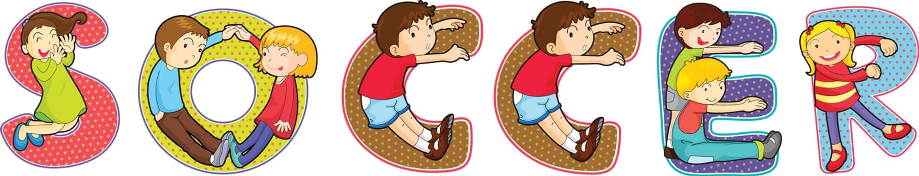 illustration of cartoon alphabets on white