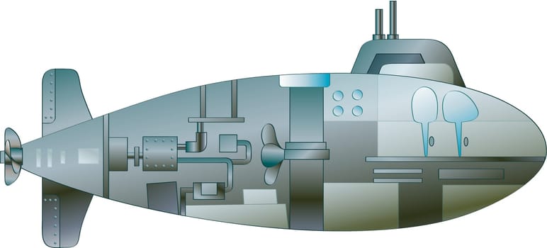 Illustration of a cartoon submarine