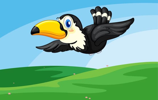Illustration of a toucan in flight