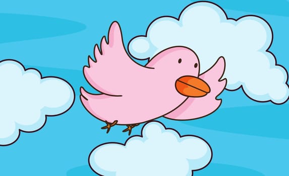 Illustration of bird flying in clouds