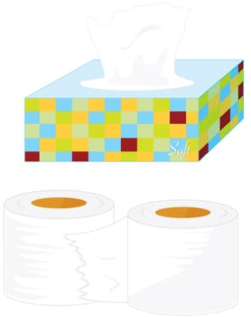 illustratiion of tissues and toilet paper