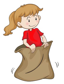 detailed illustration of a girl in a sack on white