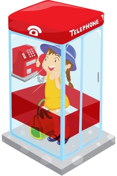 illustration of a girl in a telephone booth