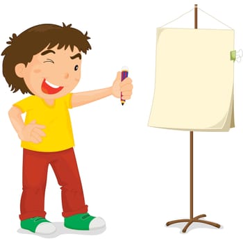 Young boy about to paint a canvas