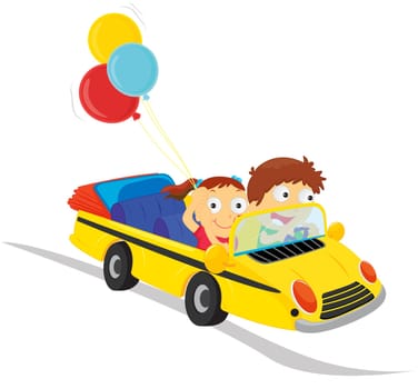 an illustration two people going for a drive