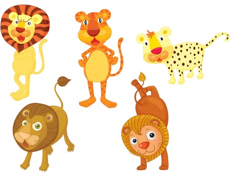 an illustration of differnt lions and tigers