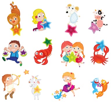 an illustration of animals and children