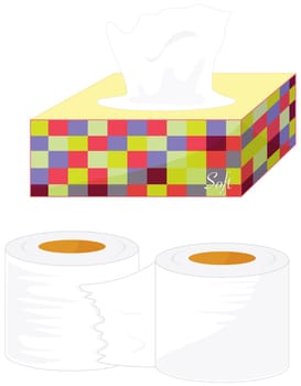 illustratiion of tissues and toilet paper