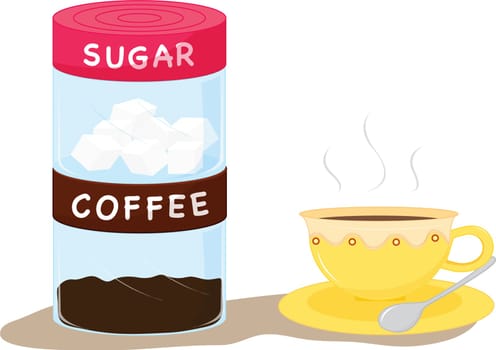 illustratiion of black coffee with sugar