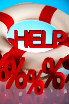 Life buoy with percent, Help in finance