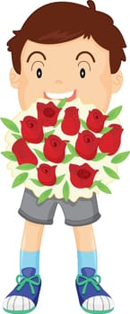 Illustration of boy with roses