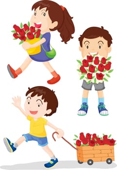 Illustration of children with roses