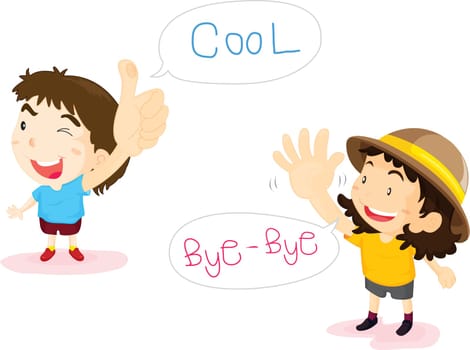 an illustration of children with their hands up