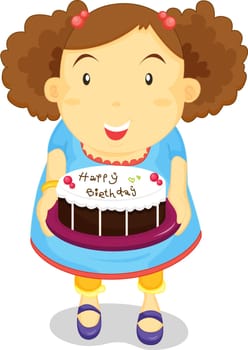 an illustration of a girl serving cake