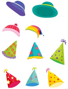 an illustration of assorted hats for different occasions