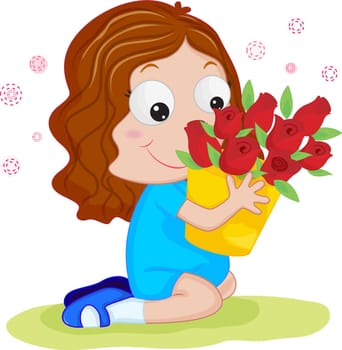 cartoon illustration of a child with roses