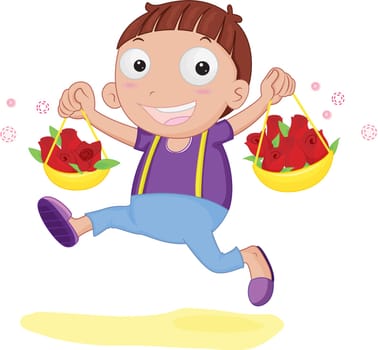 cartoon illustration of a child with roses
