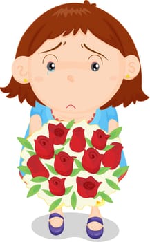 cartoon illustration of a child with roses