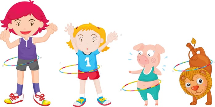 an illustration of children and animals performing tricks