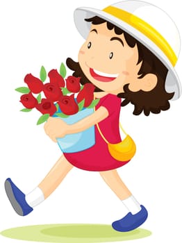 cartoon illustration of a child with roses
