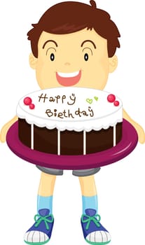 Illustration of boy serving cake