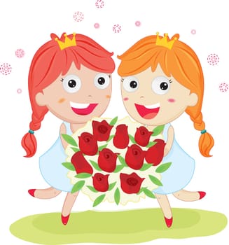 cartoon illustration of a child with roses
