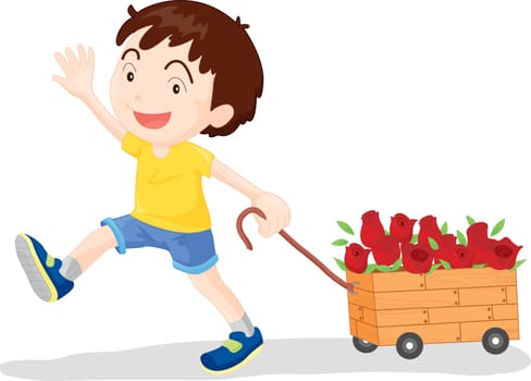 Illustration of a boy with roses