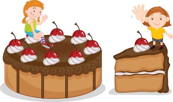 an illustration of children and cake