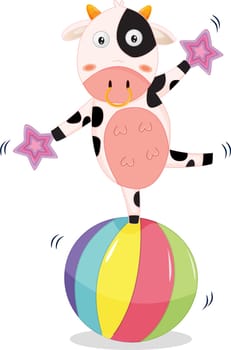 an illustration of a cow balancing on a beach ball