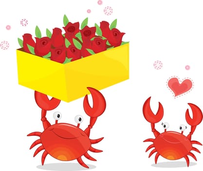 an illustration of two crabs with flowers