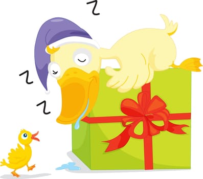 an illustration of two ducks and a present