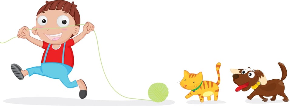 an illustration of playing with his two pets