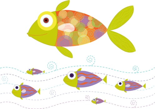 an illustration of fish swiming