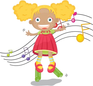 illustration of girl singing on springs