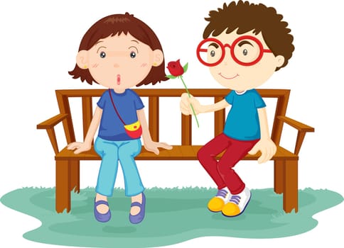 children sitting at a bench