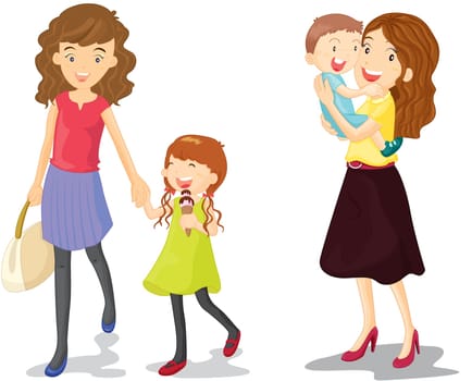 illustration of kids with mummy