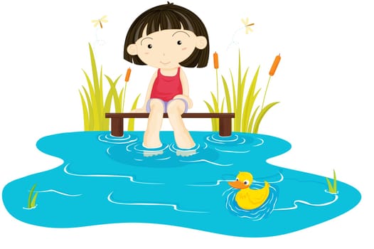 illustraion of girl sitting in the garden