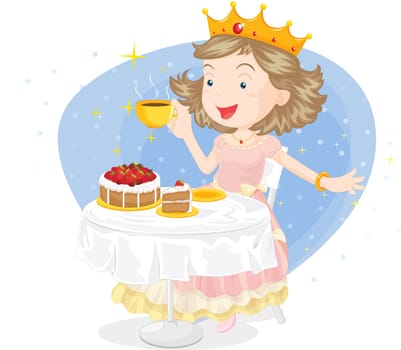 illustration of queen eating pastries and strawberries