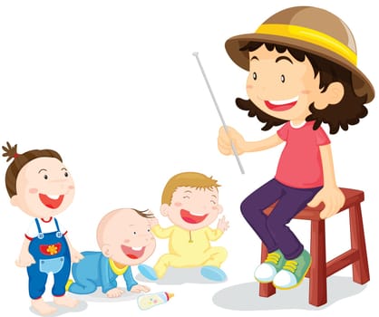 illustration of kids with teacher