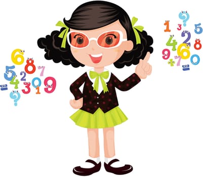 illustration of girls learning numbers