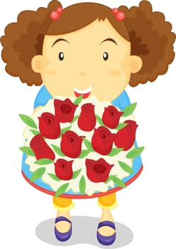Illustration of a girl serving cake