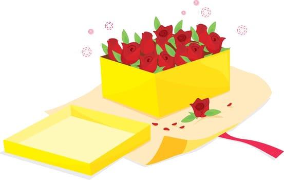 cartoon illustration of a box of roses