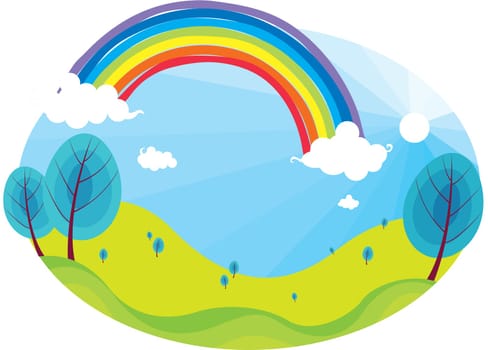 illustration of rainbow on bright blue sky
