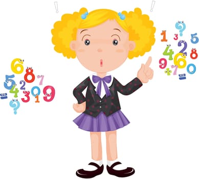 Illustration of a  girl showing numbers