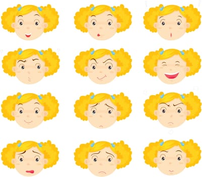 illustration of girl faces in various moods