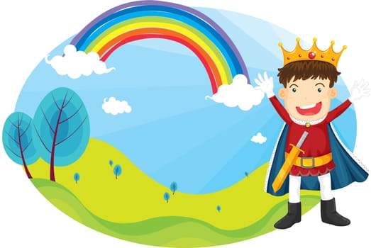 Illustration of boy on rainbow background