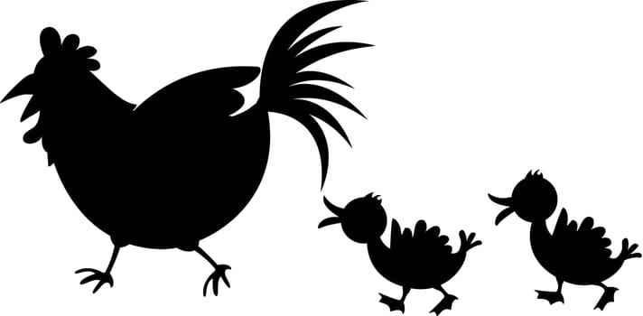 illustration of images of shadows of cock and chicken on white